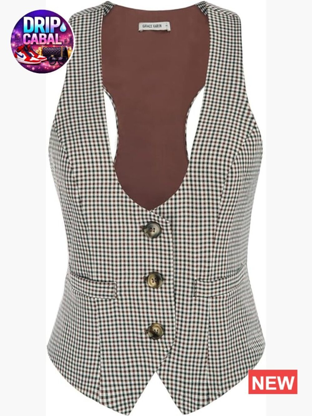Sleeveless V-Neck Waistcoat Vest with Pockets, Adjustable Straps, Polyester